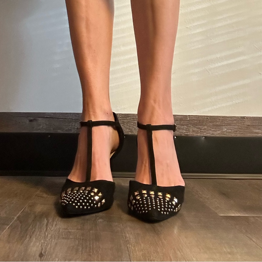 BCBG Black suede heels with studs size 9